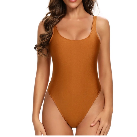 Dixperfect • Malibu retro 80s/90s high leg scoop back one piece swim copper‎ Med - Picture 1 of 10